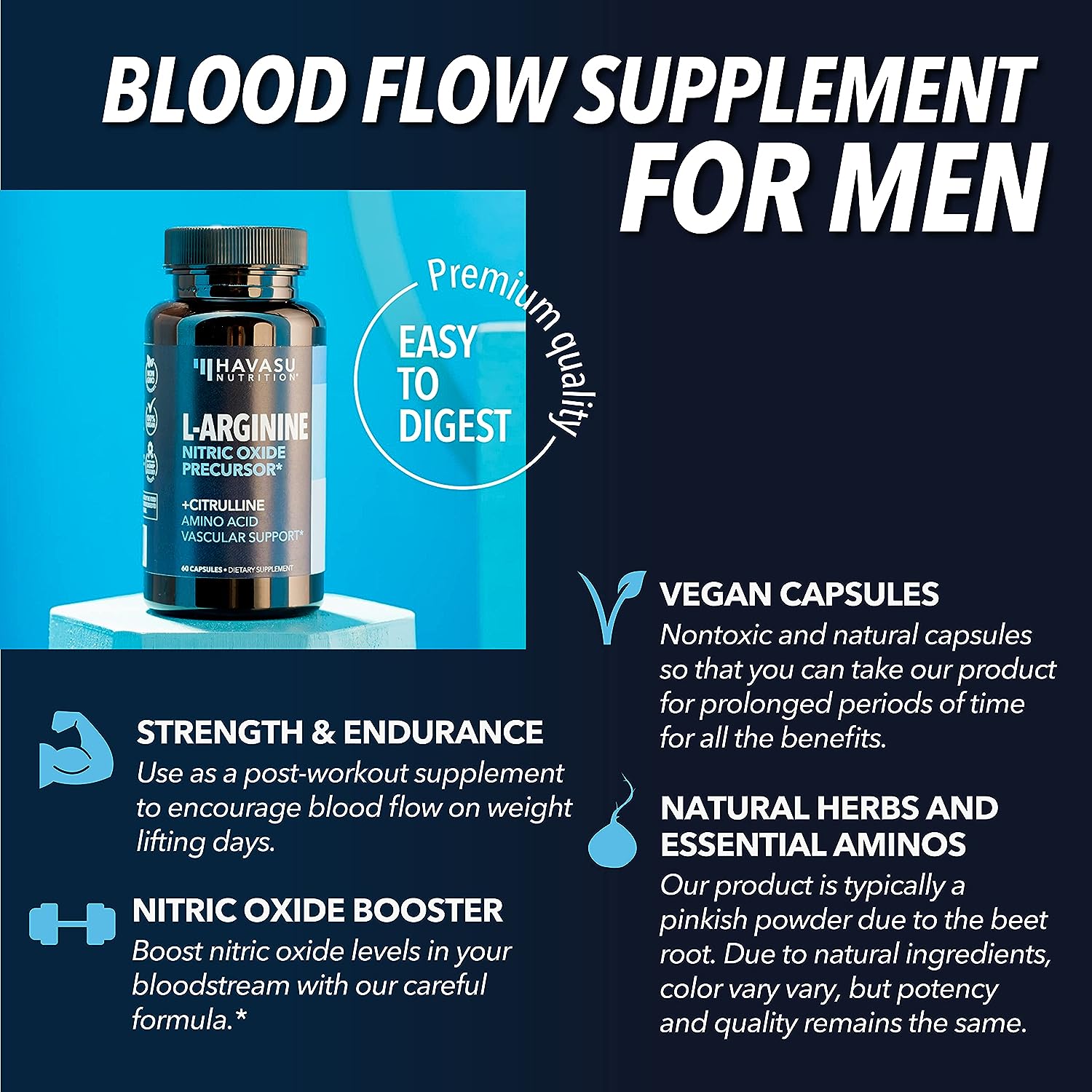 L Arginine L Citrulline Supplement Nitric Oxide Pills for Men - Image 3